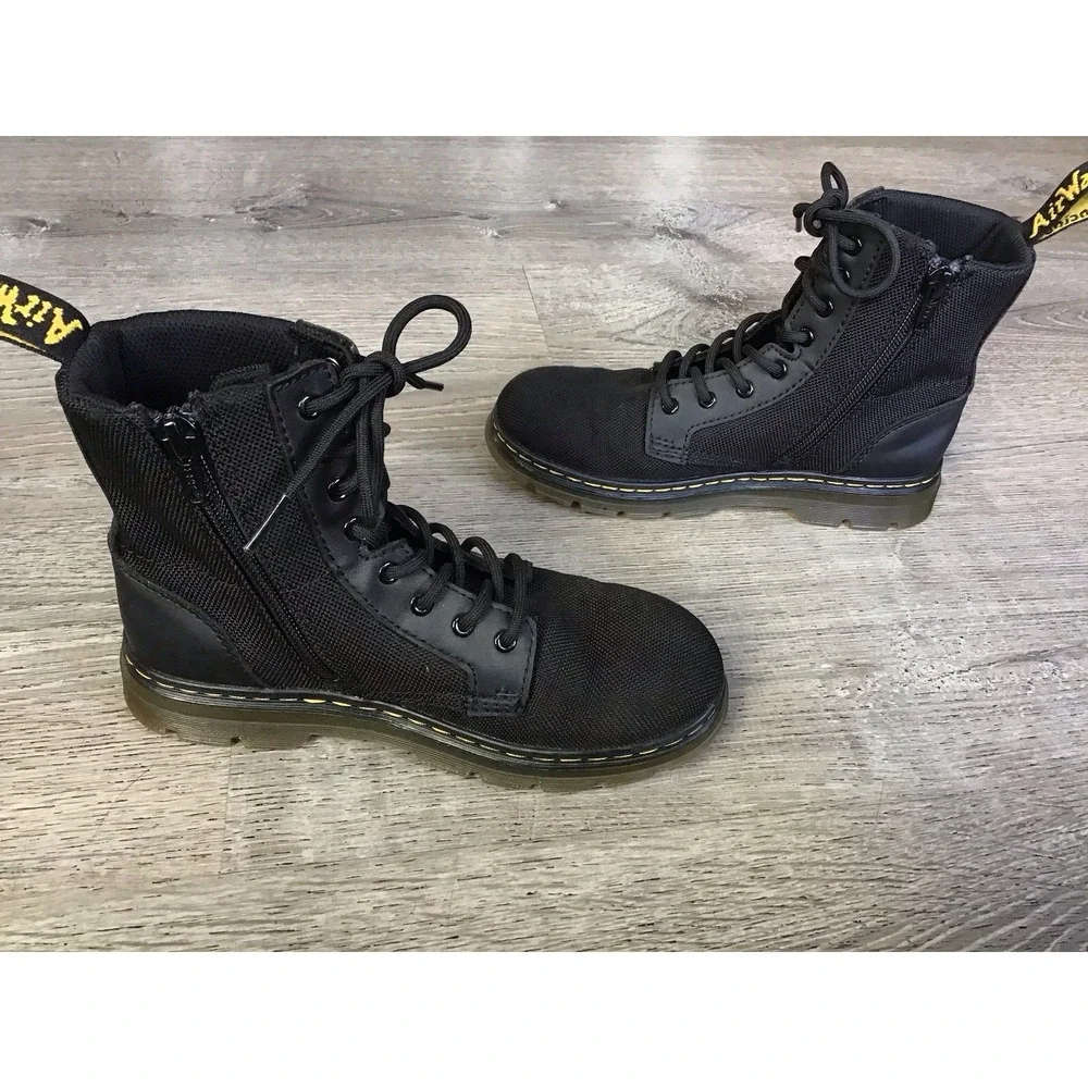 Doc Dr Martens Boots Combs J Combat Lace Up Black Canvas Zip Youth Kids Size 2